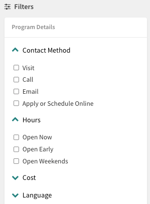 Program details filters